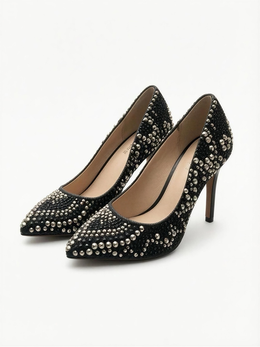 Black Stud-Embellished Pointed Toe Stiletto Heels